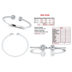 3.73 CT Round & Emerald-Cut Diamond Open Cuff Bangle