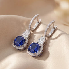 6.96 CT Cushion Sapphire Halo Huggie Hoop Earrings