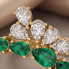 2.03 CT Pear Green Emerald & Diamond Cluster Ring