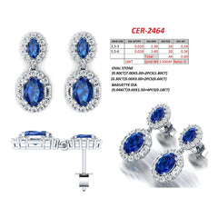 3.18 CT Sapphire & Diamond Oval Double Halo Drop Earrings