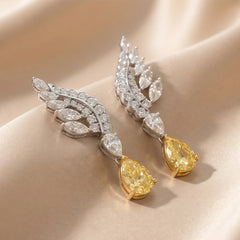 8.51 CT Yellow Pear & Diamond Wing Drop Earrings