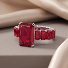13.88 CT Ruby Emerald-Cut Ring with Ruby Shank