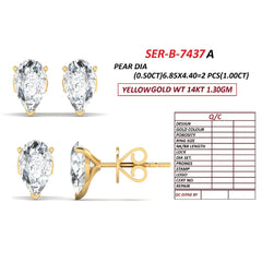 1 CT Pear Diamond Solitaire Stud Earrings