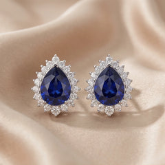 4.57 CT Pear Sapphire Halo Stud Earrings