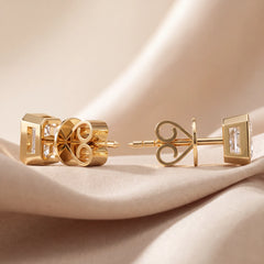 3 CT Emerald-cut Diamond Bezel Solitaire Stud Earrings