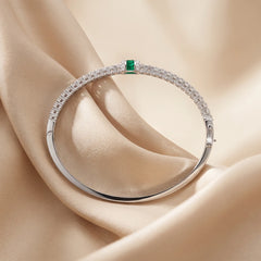 3.29 CT Baguette Emerald & Diamond Bypass Bangle