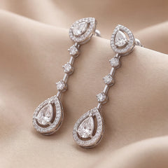 3.36 CT Pear Diamond Halo Linear Drop Earrings