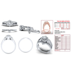 1.02 CT Round Halo Curved V-Chevron Ring Set