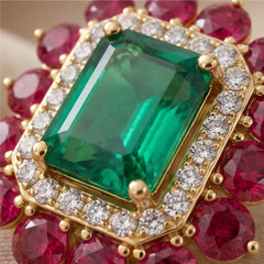 6.06 CT Emerald, Ruby & Diamond Double Halo Stud Earrings