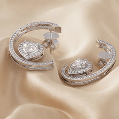 1.64 CT Diamond Heart Crescent Earrings