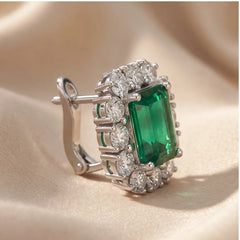 13.74 CT Green Emerald Halo Stud Earrings