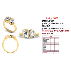 2.59 CT Emerald & Pear Diamond Bezel Toi et Moi Ring