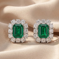 13.74 CT Green Emerald Halo Stud Earrings