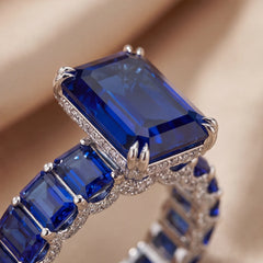 13.88 CT Sapphire Emerald-Cut Ring with Sapphire Shank