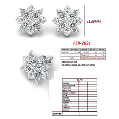 3.67 CT Marquise & Round Diamond Cluster Studs