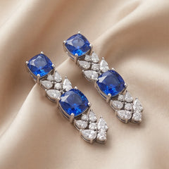 17.63 CT Cushion Sapphire & Pear Cluster Diamond Drop Earrings