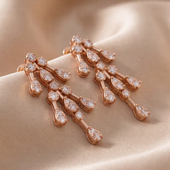 0.46 CT Diamond Cascade Teardrop Cluster Drop Earrings,