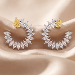 6.8 CT Yellow Pear & Marquise Diamond Open Crescent Earrings