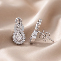 0.6 CT Pear Diamond Halo Infinity Twist Drop Earrings