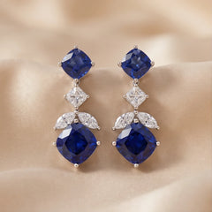 8.4 CT Cushion Sapphire Drop Earrings