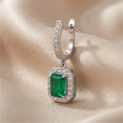 2.29 CT Green Emerald Huggie Drop Earrings