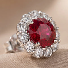 3.14 CT Round Ruby Halo Stud Earrings