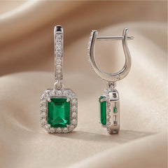 2.29 CT Green Emerald Huggie Drop Earrings