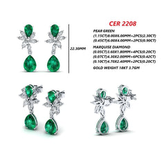 4.02 CT Emerald & Diamond Floral Marquise Cluster Drop Earrings with Pear Dangle