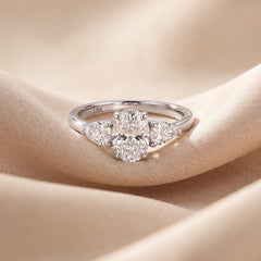 1.5 CT Oval & Pear Three Stone Ring