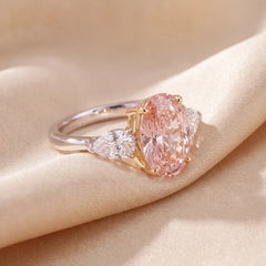 6.51 CT Oval Cut Three Stone Ring with Pink Diamond