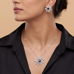 7 CT Pear Cut Pinwheel Pendant and Earring Set