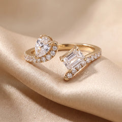 1.14 CT Pear & Emerald Cut Bypass Ring