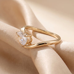 1.08 CT Pear Cut Solitaire Wave Ring