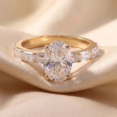 3.28 Oval Cut Emerald Side Stone Ring