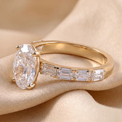 3.28 Oval Cut Emerald Side Stone Ring