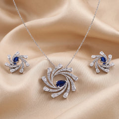 7 CT Pear Cut Pinwheel Pendant and Earring Set