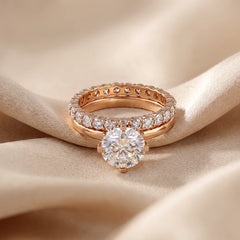 3.35 CT Round Solitaire Pavé Twin Ring
