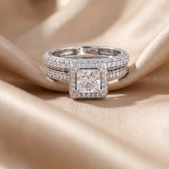 2.57 CT Princess Halo Pavé Twin Ring
