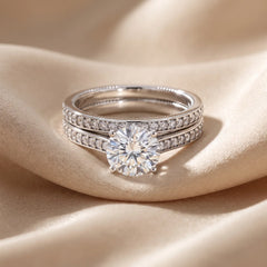 1.34 CT Round Solitaire Pavé Twin Ring