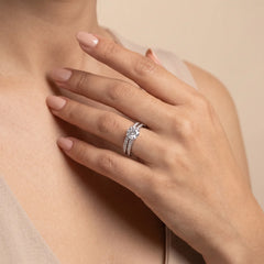 1.34 CT Round Solitaire Pavé Twin Ring