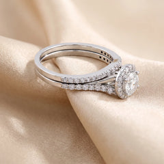 1.08 CT Round Halo Pavé Band Twin Ring