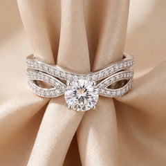 1.46 CT Round Solitaire Curved Pavé Band Bridal Set