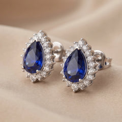 4.57 CT Pear Sapphire Halo Stud Earrings