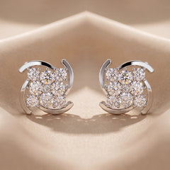 2.93 CT Round Diamond Cluster Swirl Stud Earrings