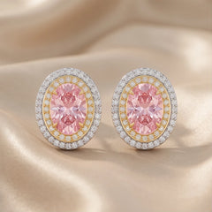 2.56 CT Oval Pink Double Halo Stud Earrings