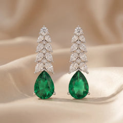 5.23 CT Pear Emerald & Diamond Graduated Cascade Drop Earrings