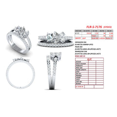 1.11 CT Hexagon & Floral Cluster Split-Shank Ring