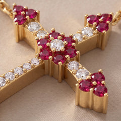 0.33 CT Ruby & Diamond Sideways Cross Chain Bracelet