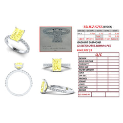 2.94 CT Radiant Cut Yellow Diamond Solitaire Pavé Ring