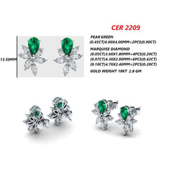 4.02 CT Emerald & Marquise Diamond Floral Cluster Stud Earrings